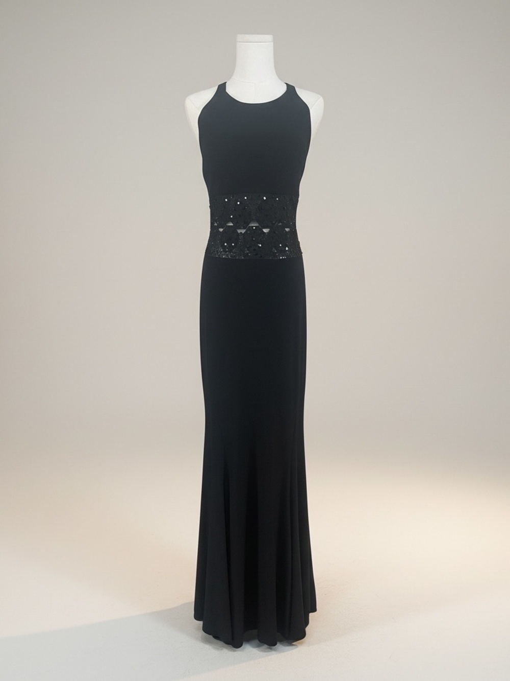 Avery Black Maxi Gown with Beaded Waistband